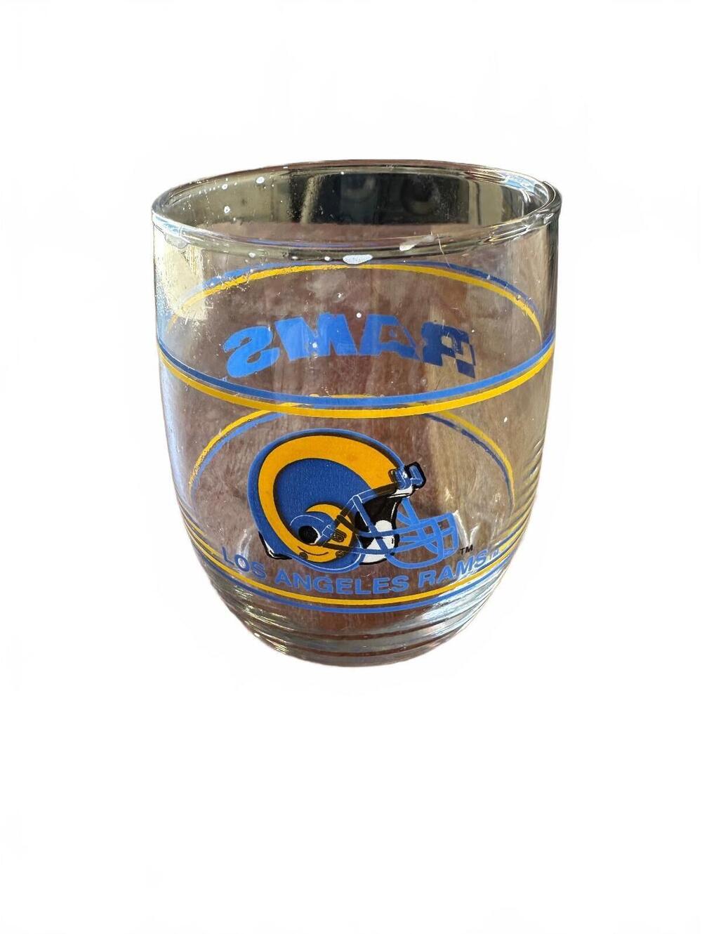 Vintage 1980s LA Rams NFL Rocks Glass Blue Gold Helmet